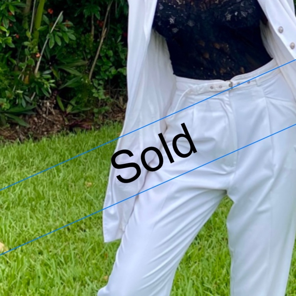 Unique Tuxedo Style White Pantsuit.